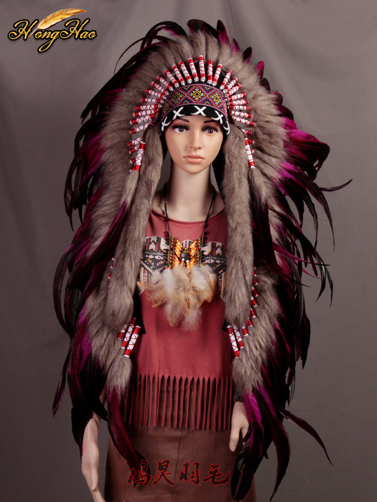 节日舞台表演发饰羽毛头饰夸张印第安野人装扮羽毛头饰派对道具