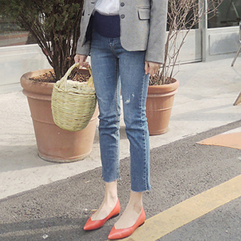 孕妇春夏2020新款纯棉毛边牛仔裤 style韩国时尚孕妇装孕妇直筒裤