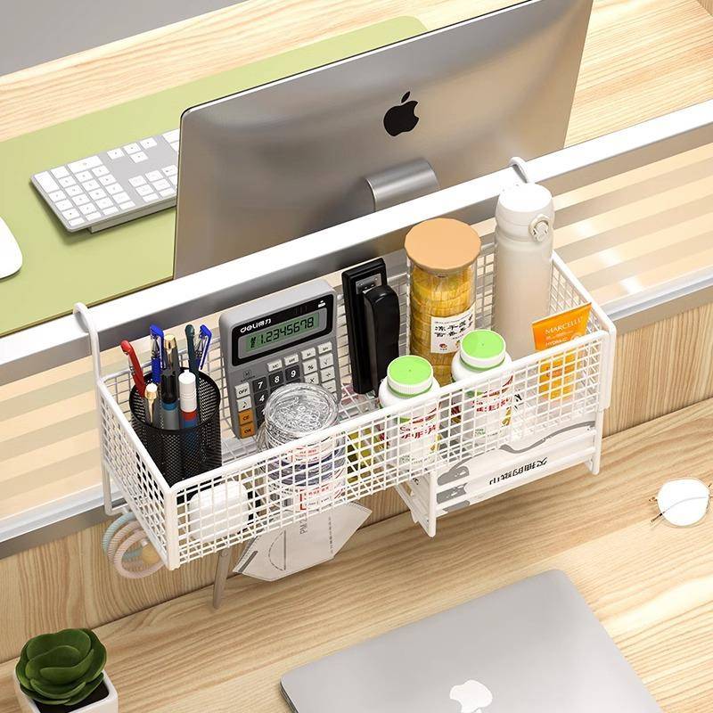 办公室桌面收纳筐书桌整理置物架工位神器好物桌上杂物壁挂式挂篮 - 图1