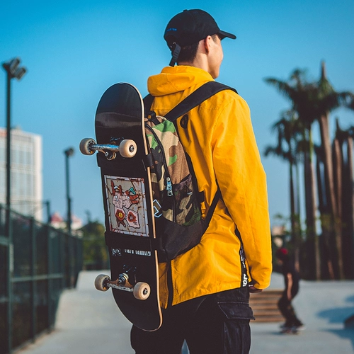 Скейтборд с двумя изогнутыми концами, рюкзак, защитное снаряжение, сумка-органайзер