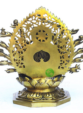 工艺品纯铜千手观音菩萨佛光铜像家居摆饰 准提观音保平安风水摆