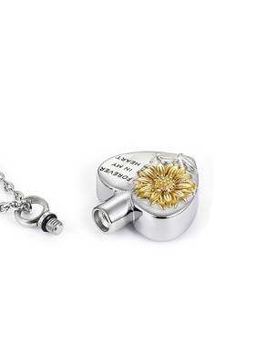 欧美不掉色钛钢项链女心形太阳花纪念家人亲人宠物骨灰盒吊坠饰品