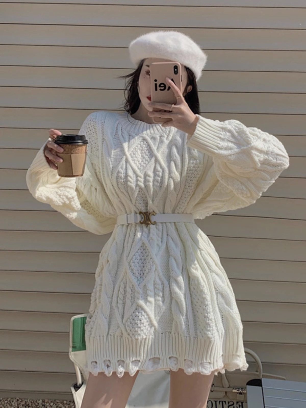 秋冬新款宽松慵懒风麻花毛衣裙搭配靴子的黑色中长款毛衣女遮屁股,淘宝优惠券,粉丝福利购,淘宝优惠卷