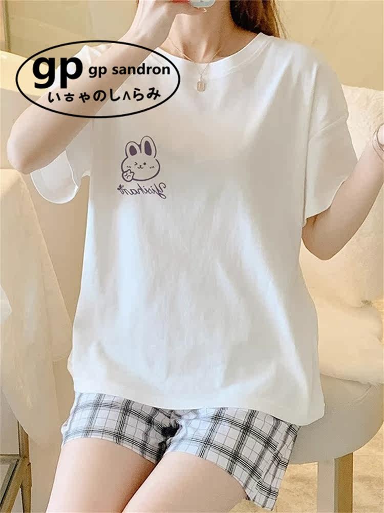 日本小众gp可爱卡通睡衣女夏季薄款纯棉短袖短裤格子老虎家居服套,淘宝优惠券,粉丝福利购,淘宝优惠卷