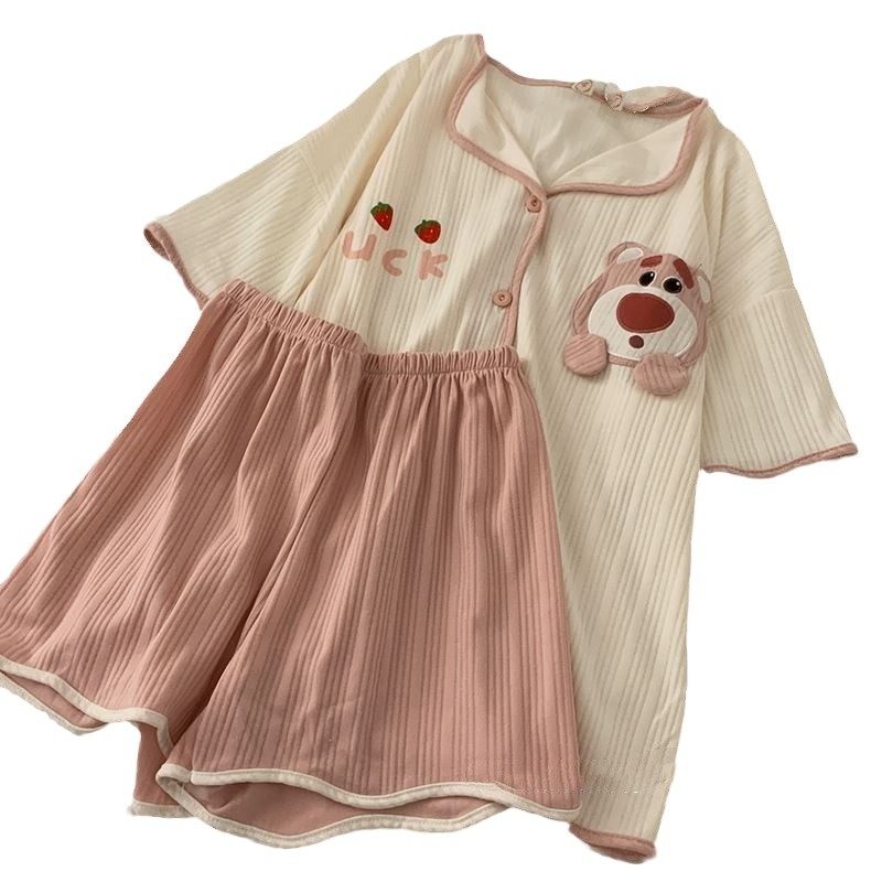 日本小众gp卡通睡衣女夏季薄款短袖纯棉草莓熊网红家居服学生套装,淘宝优惠券,粉丝福利购,淘宝优惠卷