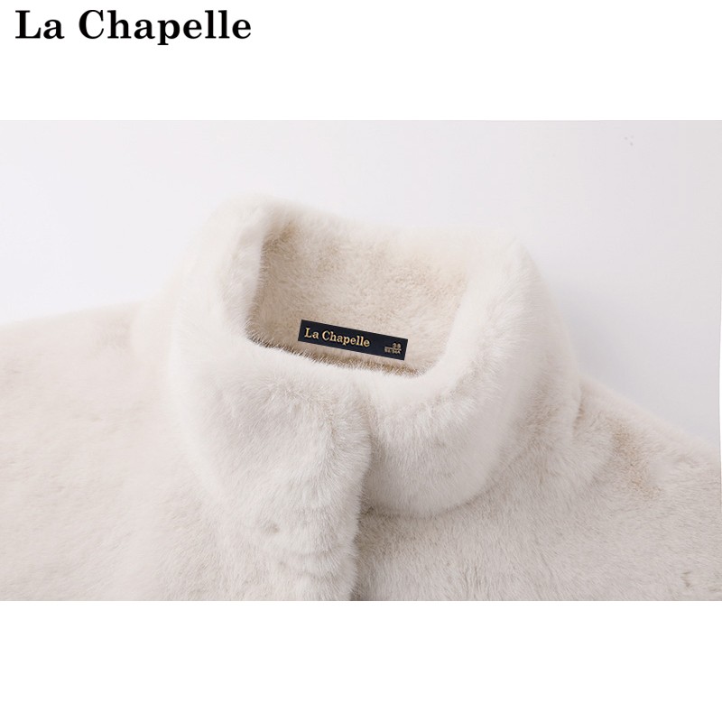 拉夏贝尔/La Chapelle冬款中长款皮毛一体外套水貂绒羊羔毛大衣女