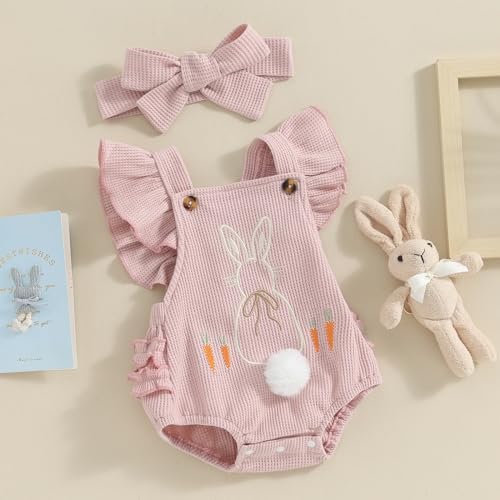 Newborn Baby Girl First Easter Outfit Romper Onesie Toddler - 图1