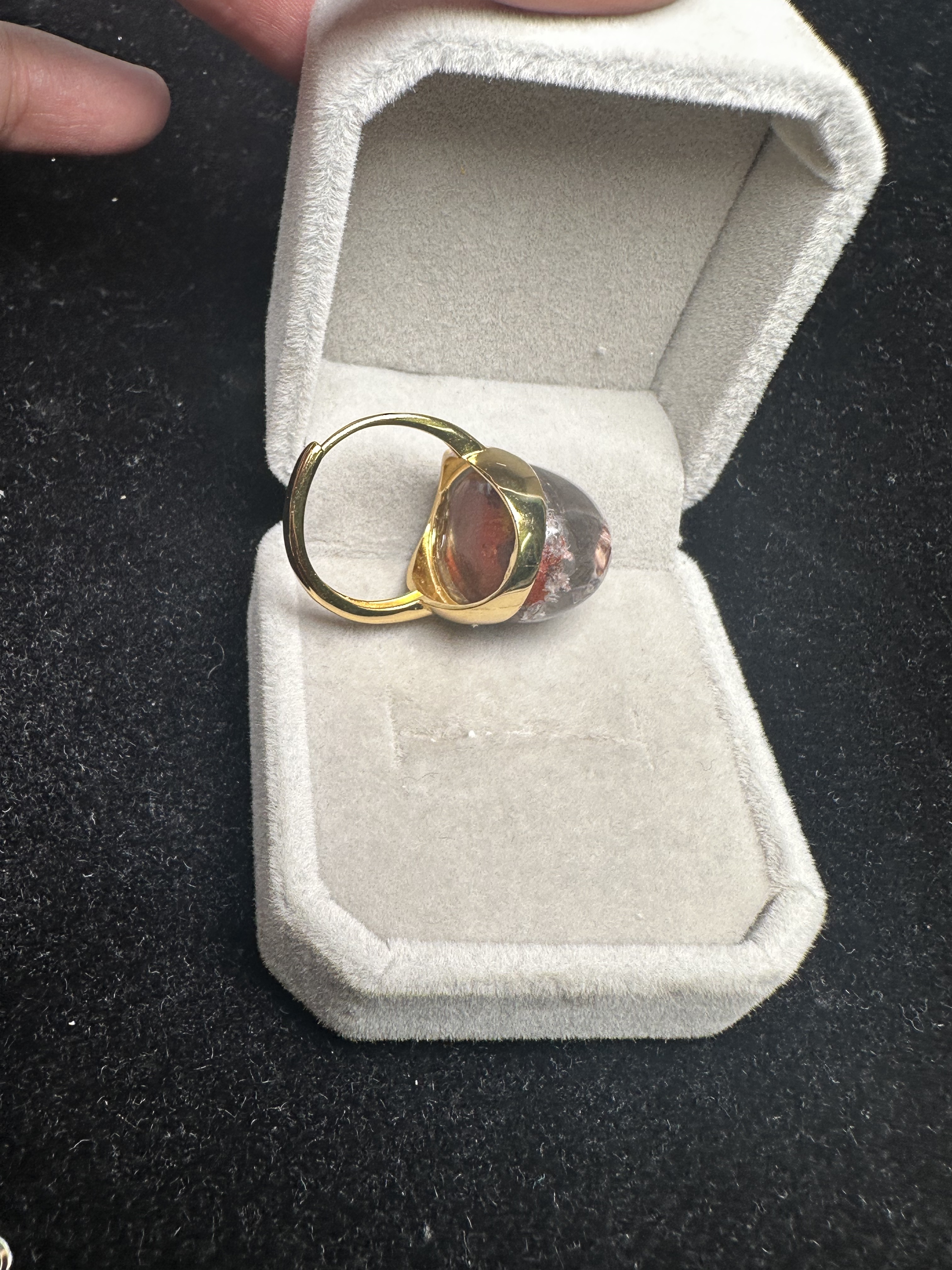 Pure natural ghost ring, 925 silver inlaid with live mouth, stone size 16*29mm, weight 10 grams, fidelity