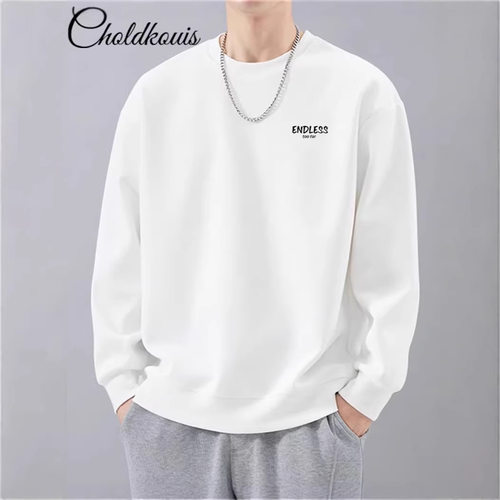 重磅圆领卫衣男生春秋季美式复古潮牌套头上衣服百搭休闲宽松外套 - 图0