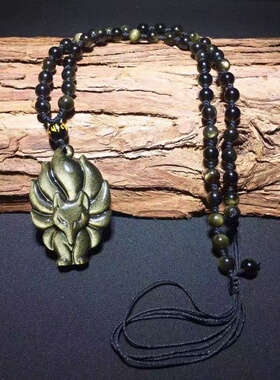 天然金曜石狐狸吊坠男女款