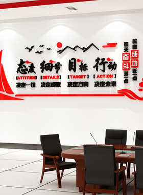 企业文化激励志贴纸办公室墙面装饰画公司会议高级感氛围布置设计