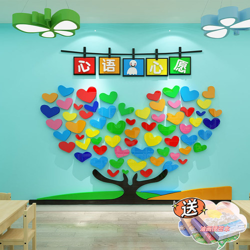 幼儿园环创主题墙成品午托管班墙面装饰许心愿树贴纸画大厅文化墙 - 图0