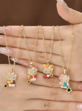 跨境热销HelloKitty卡通镶钻项链