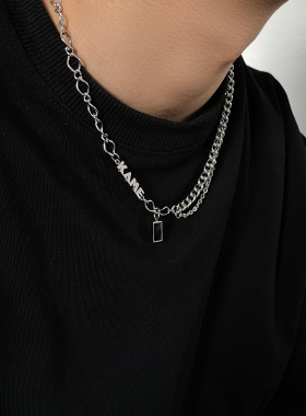 钛钢锁骨链男女潮字母双层项链
