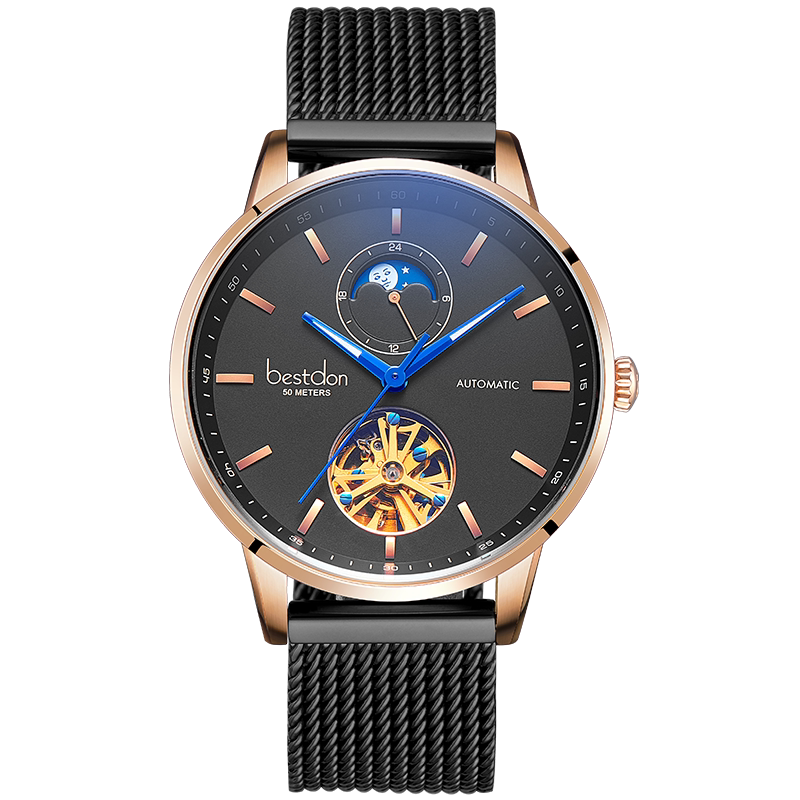 邦顿男士全镂空陀飞轮休闲机械表 邦顿手表国产腕表