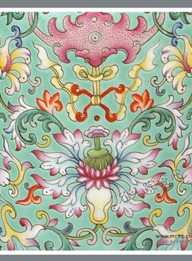 仿古瓷粉彩瓷绿地轧道缠枝花