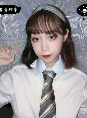 自制交叉发带蓝色系日韩
