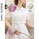 Lace fragrant fake two-piece puff sleeve shirt dress