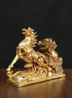黄铜马拉元宝马拉白菜生肖马摆件