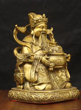 黄铜聚宝盆财神爷铜像摆件