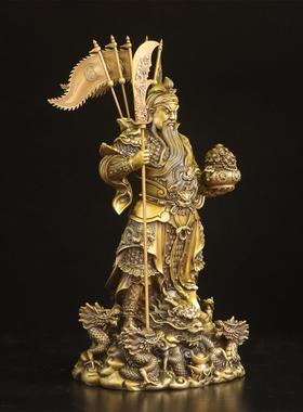 纯黄铜飞龙关公神像武财神关羽
