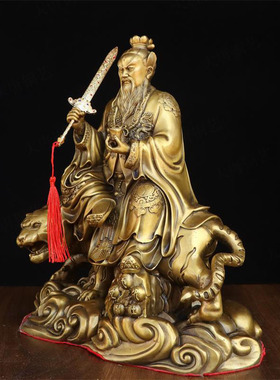 黄铜张道陵骑虎张天师神像摆件