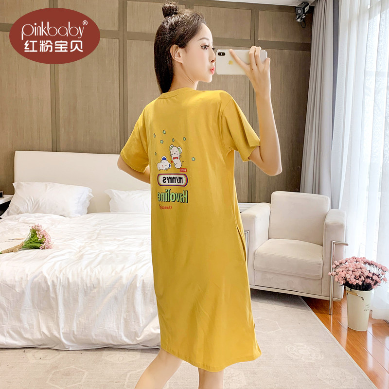 夏季纯棉短袖卡通外穿宽松睡裙 红粉宝贝服饰睡裙