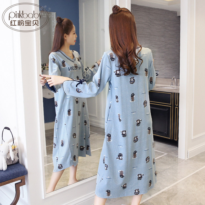 春秋季套头纯棉中长款可爱睡裙 红粉宝贝服饰睡裙