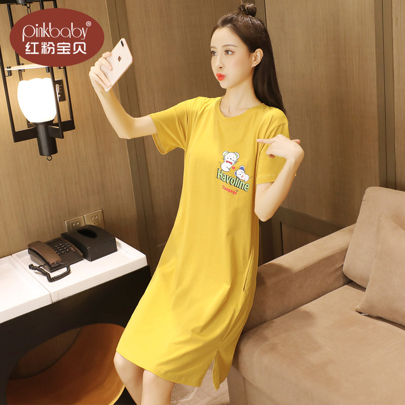 夏季纯棉短袖卡通外穿宽松睡裙 红粉宝贝服饰睡裙