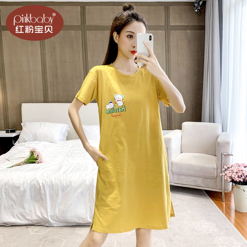 女款夏季纯棉短袖可爱可外穿睡裙 红粉宝贝服饰睡裙