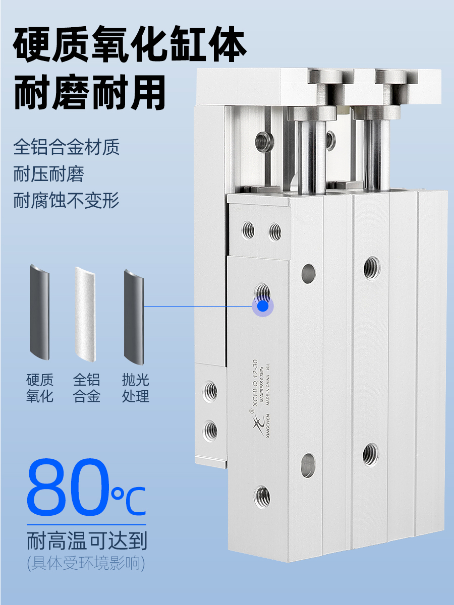 星辰气动mxs滑台气缸hlq68121610X2050X100S精密直线带导轨 - 图1