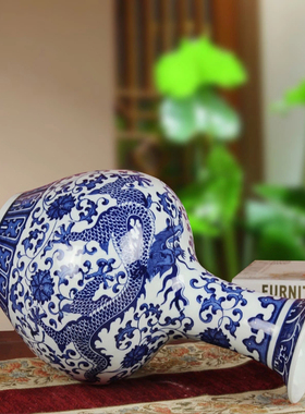 景德镇仿古风龙纹现代青花瓷花瓶