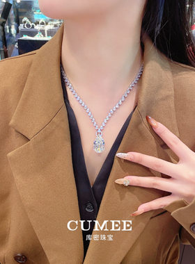晚宴奢华高碳钻水滴项链银镀金