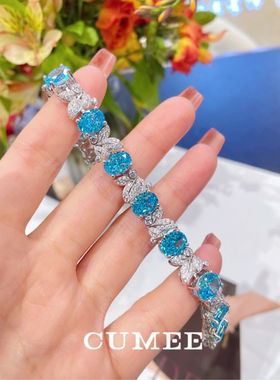 欧美时尚设计款 奢华满镶海蓝宝色鸽血红色女款手链.银镀金