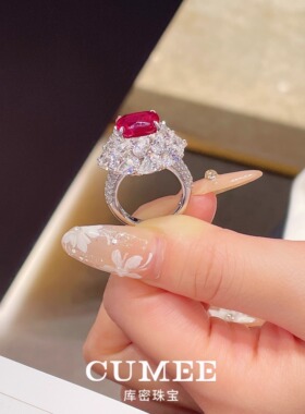 CUMEE培育红宝石银镀金女戒