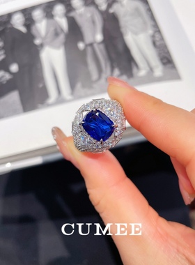 豪华设计款镶嵌培育合成皇家蓝色戒指.银镀金