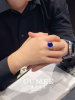 CUMEE Large carat domineering T-square cut 10-carat men's synthetic blue ring. Silver gold-plated