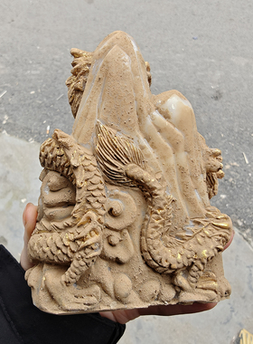 树脂生肖龙家居办公摆件仿古双龙盘山风水摆件工艺品