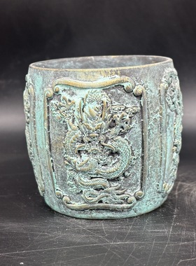 批发仿 青铜笔筒摆件 树脂做旧龙纹笔筒家居办公摆件工艺品