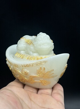 批发夜光鎏金龙凤貔貅元宝摆件 树脂元宝貔貅家居办公摆件工艺品