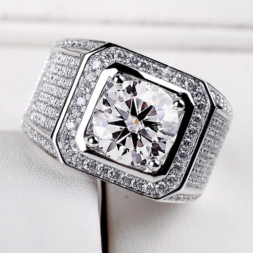 IGI培育钻石戒指18K白金霸气满天星满钻奢华男戒12/3克拉钻戒铂金 - 图0