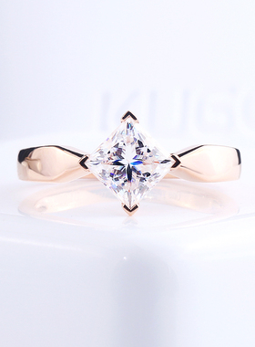 公主方钻戒18K金简约美国莫桑石