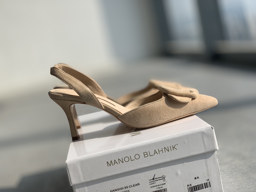 代购Manolo Blahnik/MB女鞋 百搭羊反绒尖头细高跟平底勒穆鞋凉鞋 - 图2