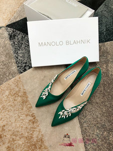 代购Manolo Blahnik/MB女鞋婚鞋麦穗钻扣绸缎面高跟鞋细跟单鞋女