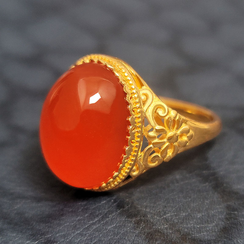 Jifu High-end Pure Gold South Red Agate Women's Ring Bracelet