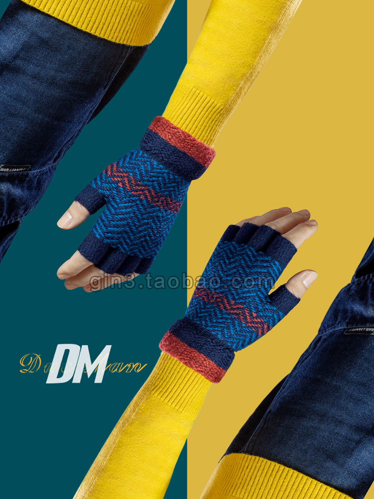 棉质半指手套男女秋冬针织毛线保暖骑车五指羊毛全指加厚短款特价 - 图0