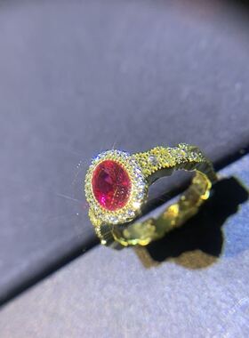 合成红宝石意大利浮雕莫桑戒指