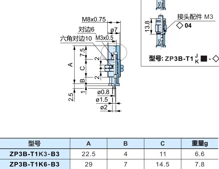 SMC真空吸盘机械手缓冲金具支架吸杆头ZP3B-T1K3-B3 ZP3B-T1K6-B3 - 图3