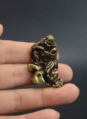 黄铜实心降龙伏虎罗汉摆件