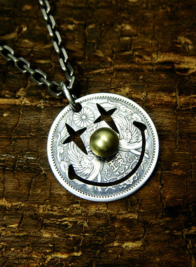 小丑鬼脸吊坠双凤银币手工项坠